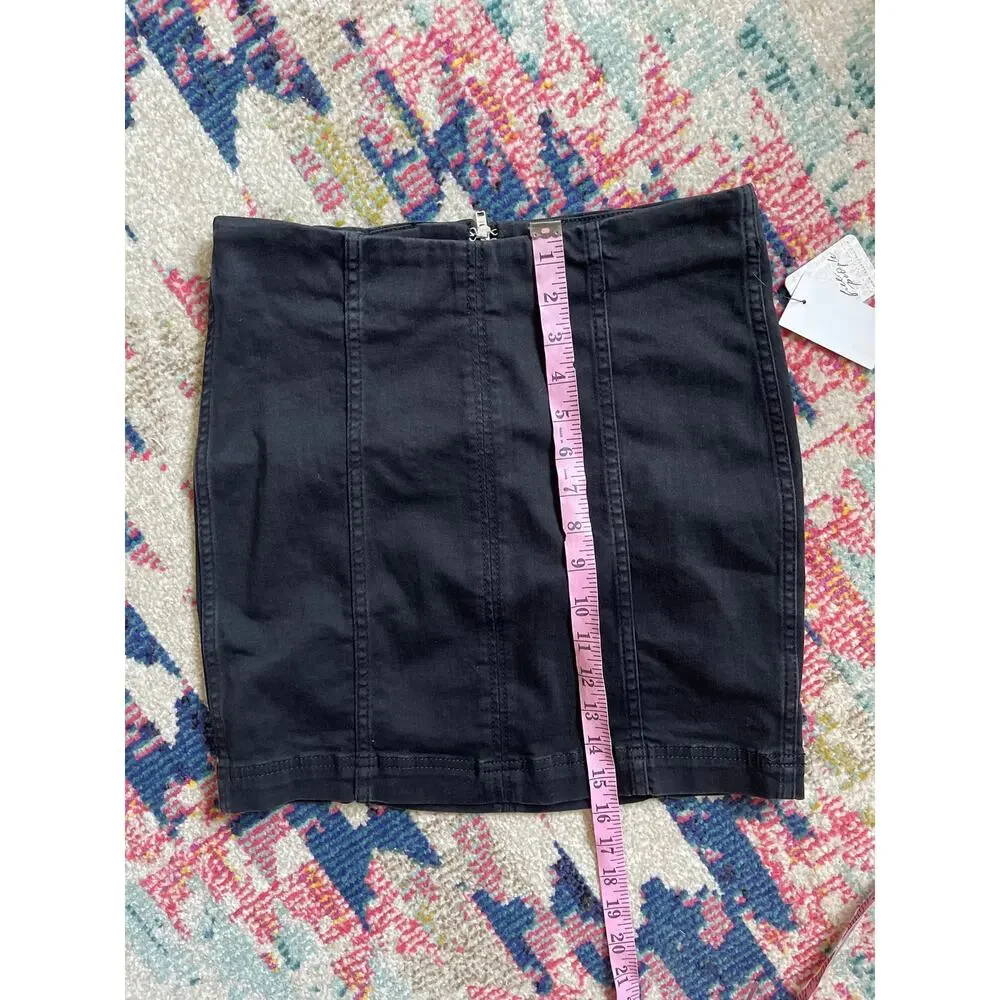 Free People Black High-Waist Denim Mini Skirt